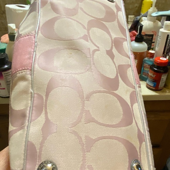 COACH ERGO SIGNATURE TOTE BAG PINK SILVER CANVAS TOTEBAG - Picture 14 of 15